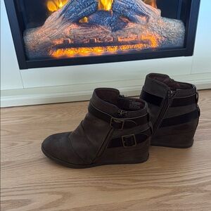 Brown Ankle Boots with Buckle Detail